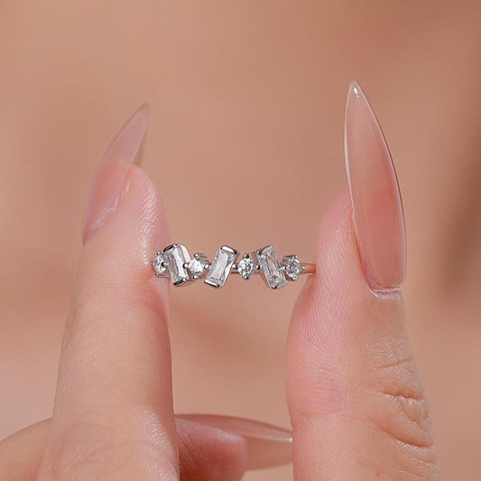 Baguette CZ Cluster Ring in Sterling Silver, Silver or Gold, Organic Shape CZ Ring, US 5 - 8