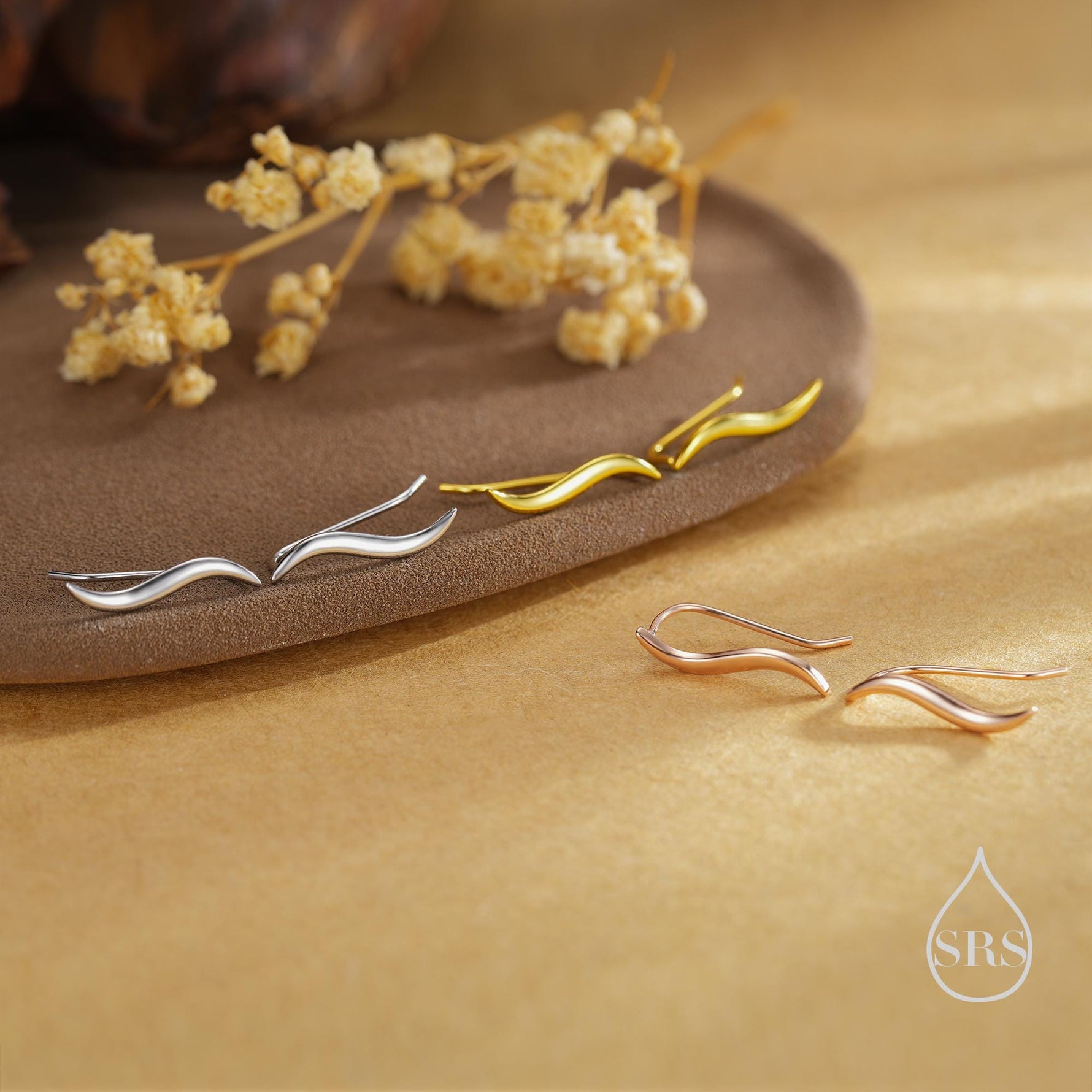 Minimalist Wave Crawler Earrings in Sterling Silver, Silver, Gold or Rose Gold, Minimalist Geometric, Ear Climbers
