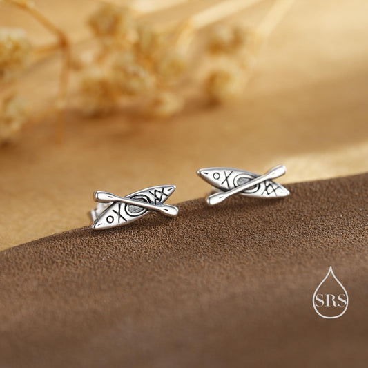 Kayak Boat Stud Earrings in Sterling Silver, Silver Gold or Rose Gold, Ocean Earrings, Boat Stud, Hobby Jewellery