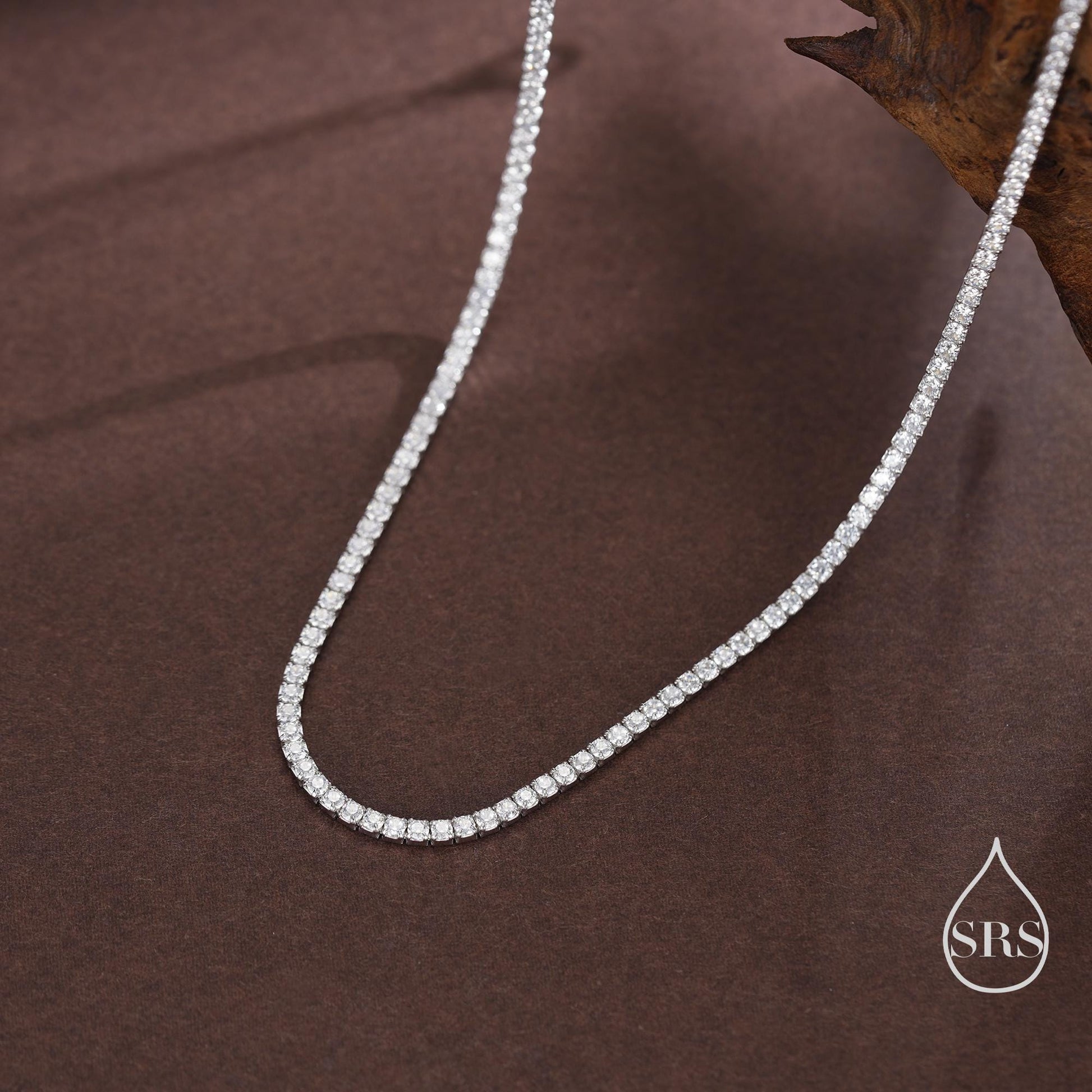 Sterling Silver 2mm CZ Tennis Necklace, Various Lengths, 35cm - 45cm, Silver Clear CZ Necklace, CZ Cluster Necklace, Minimalist Bracelet