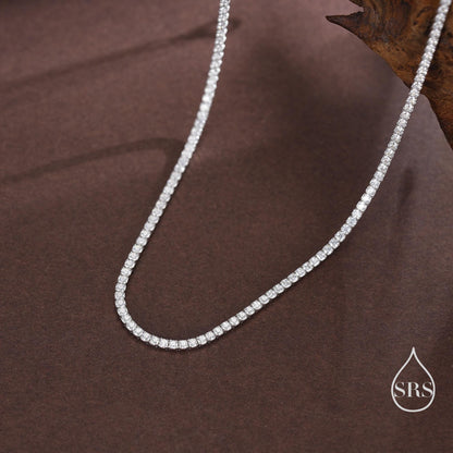 Sterling Silver 2mm CZ Tennis Necklace, Various Lengths, 35cm - 45cm, Silver Clear CZ Necklace, CZ Cluster Necklace, Minimalist Bracelet