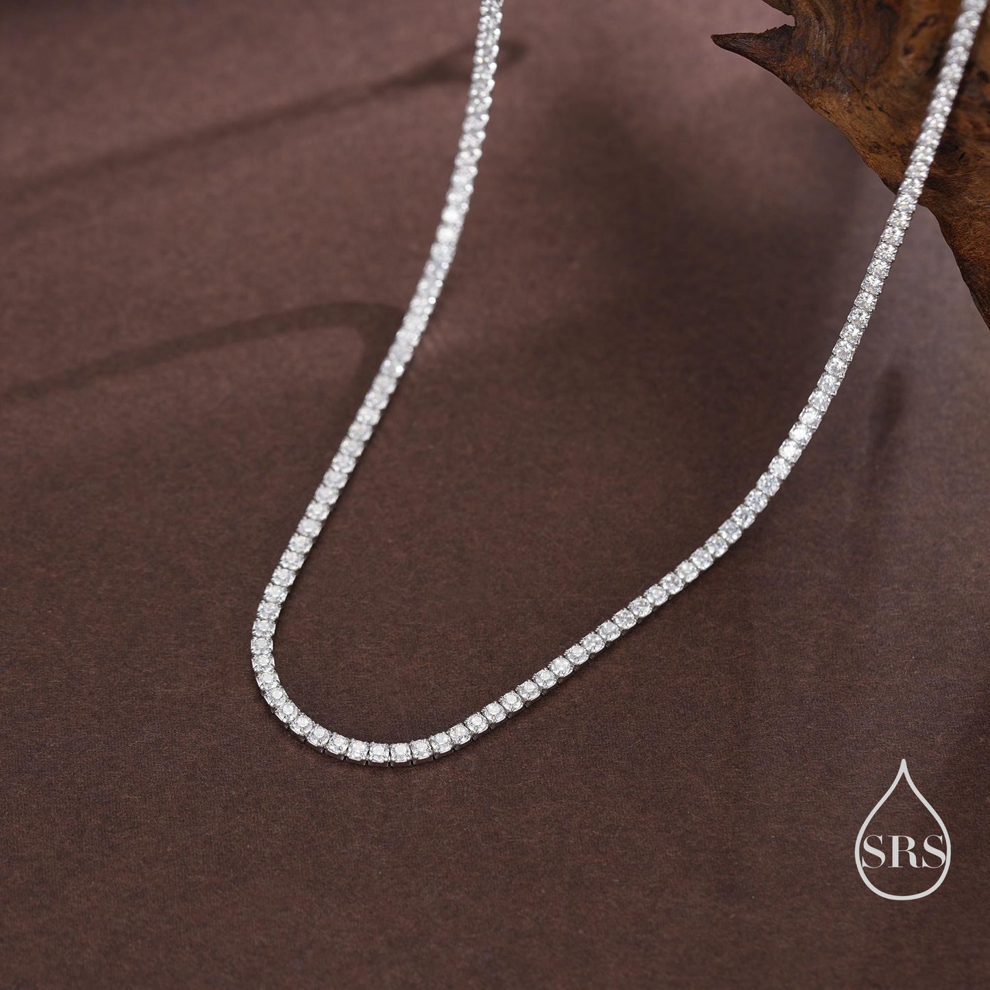 Sterling Silver 2mm CZ Tennis Necklace, Various Lengths, 35cm - 45cm, Silver Clear CZ Necklace, CZ Cluster Necklace, Minimalist Bracelet