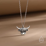 Oxidised Sterling Silver Highland Cow Pendant Necklace, Silver, Gold or Rose Gold Finish, Delicate Highland Cow Necklace, Scottish Jewellery
