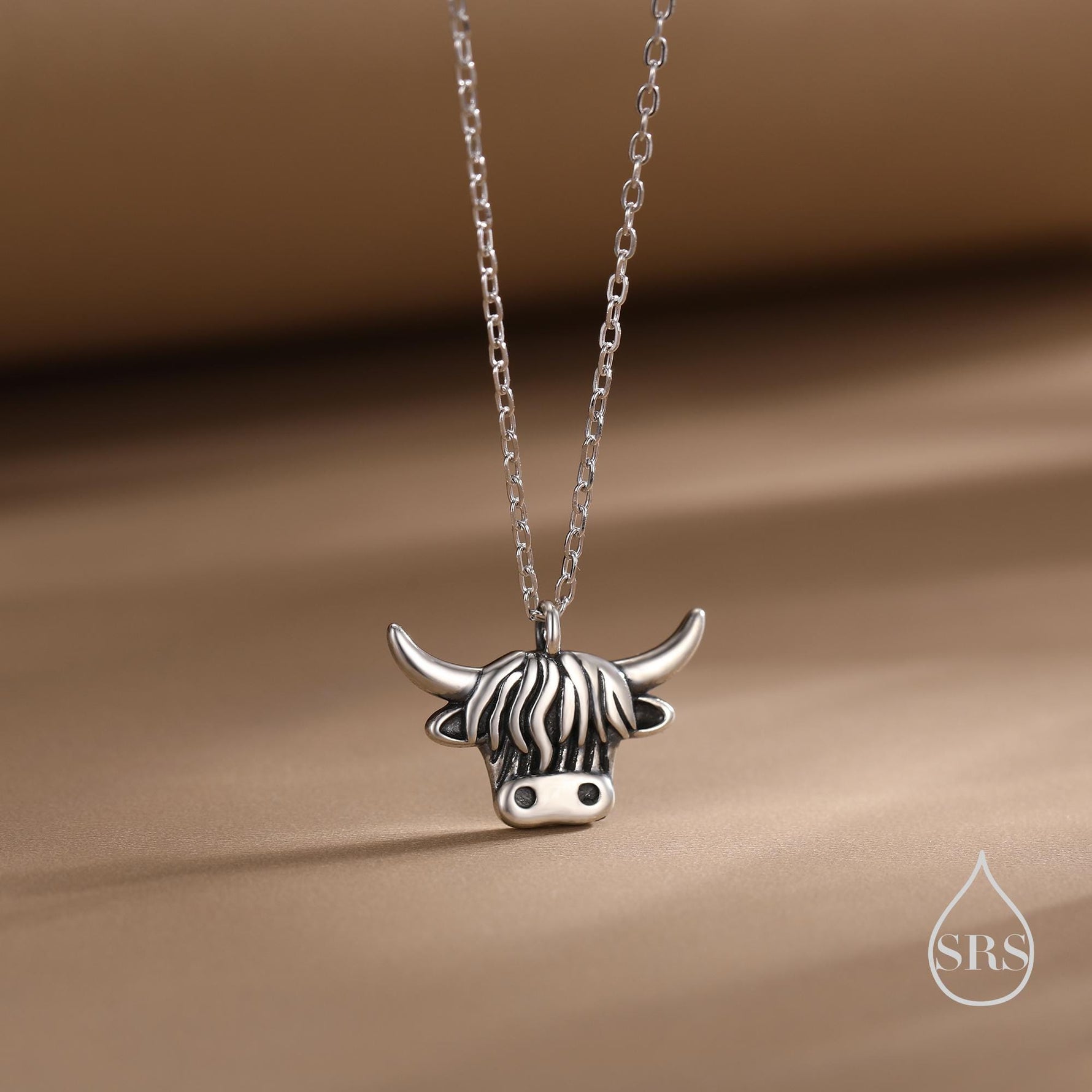 Oxidised Sterling Silver Highland Cow Pendant Necklace, Silver, Gold or Rose Gold Finish, Delicate Highland Cow Necklace, Scottish Jewellery