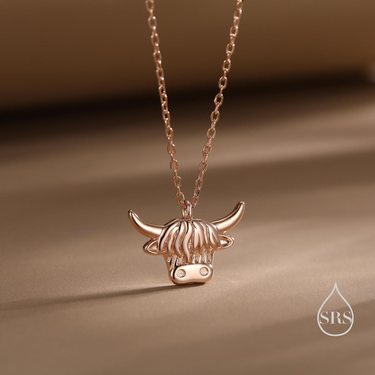 Oxidised Sterling Silver Highland Cow Pendant Necklace, Silver, Gold or Rose Gold Finish, Delicate Highland Cow Necklace, Scottish Jewellery