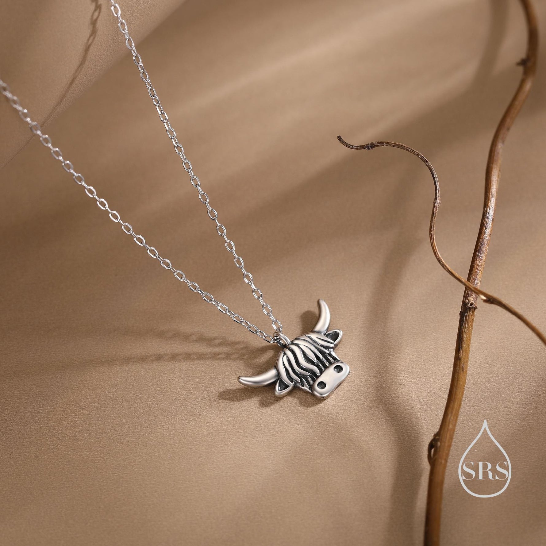 Oxidised Sterling Silver Highland Cow Pendant Necklace, Silver, Gold or Rose Gold Finish, Delicate Highland Cow Necklace, Scottish Jewellery