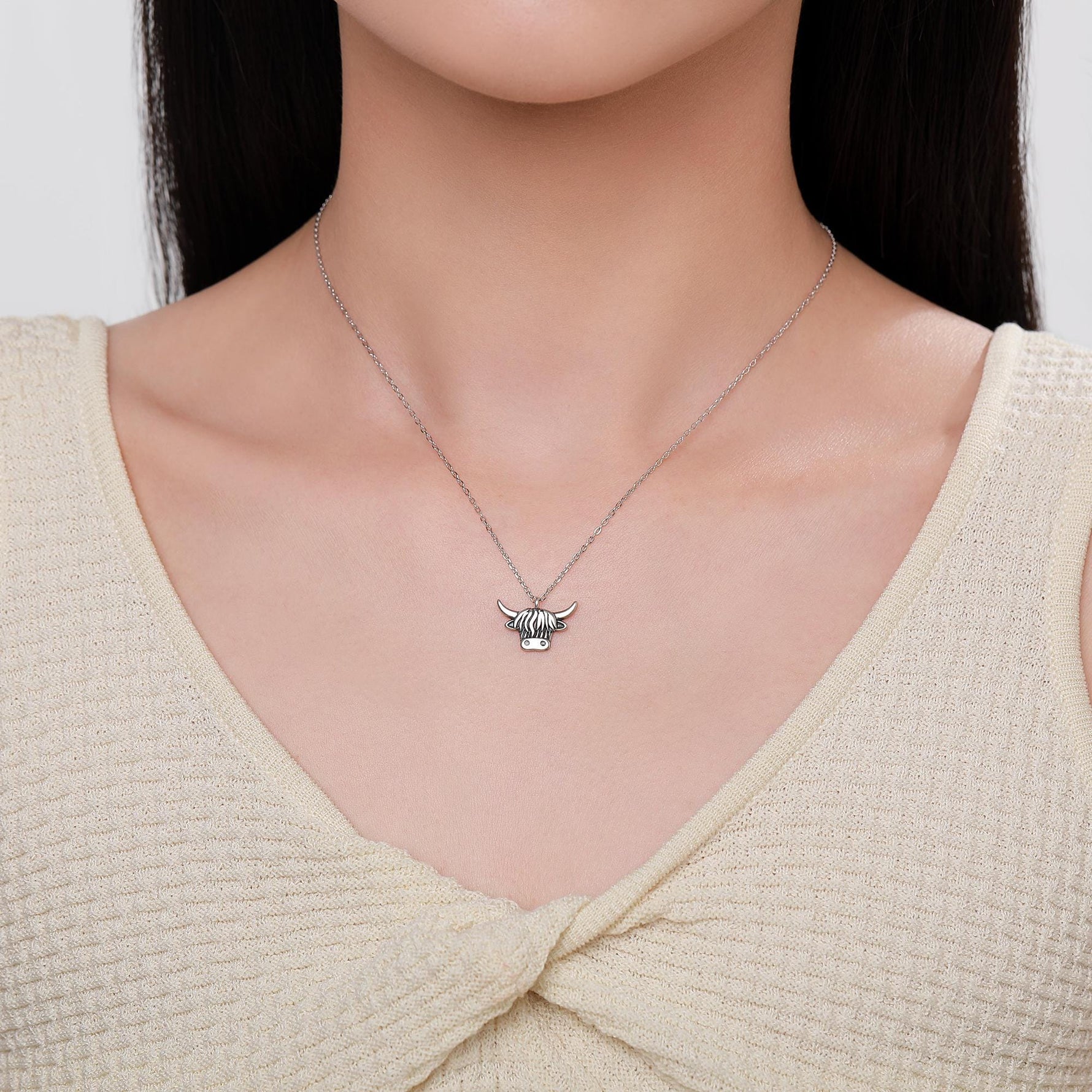 Oxidised Sterling Silver Highland Cow Pendant Necklace, Silver, Gold or Rose Gold Finish, Delicate Highland Cow Necklace, Scottish Jewellery
