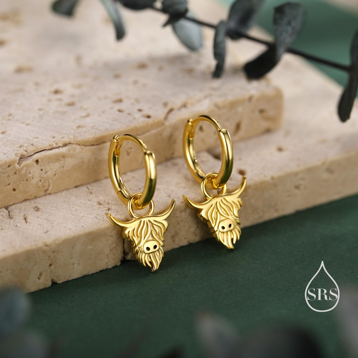 Sterling Silver Highland Cow Huggie Hoops, Finish Available in Silver or Gold or Rose Gold, Highland Cow Earrings, Detachable Hoops