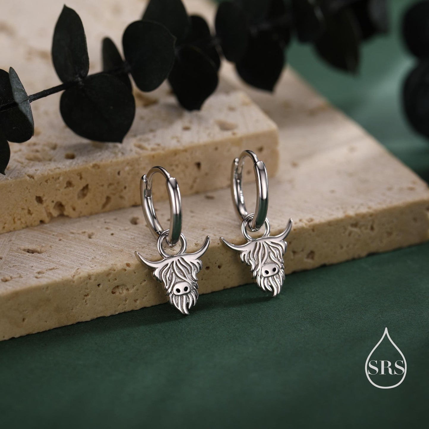 Sterling Silver Highland Cow Huggie Hoops, Finish Available in Silver or Gold or Rose Gold, Highland Cow Earrings, Detachable Hoops