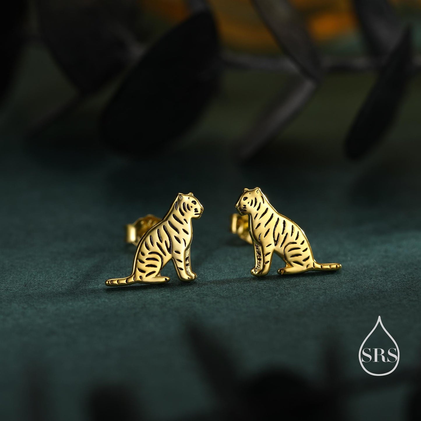 Tiger Stud Earrings in Sterling Silver, Silver Gold or Rose Gold, Nature Inspired Animal Earrings