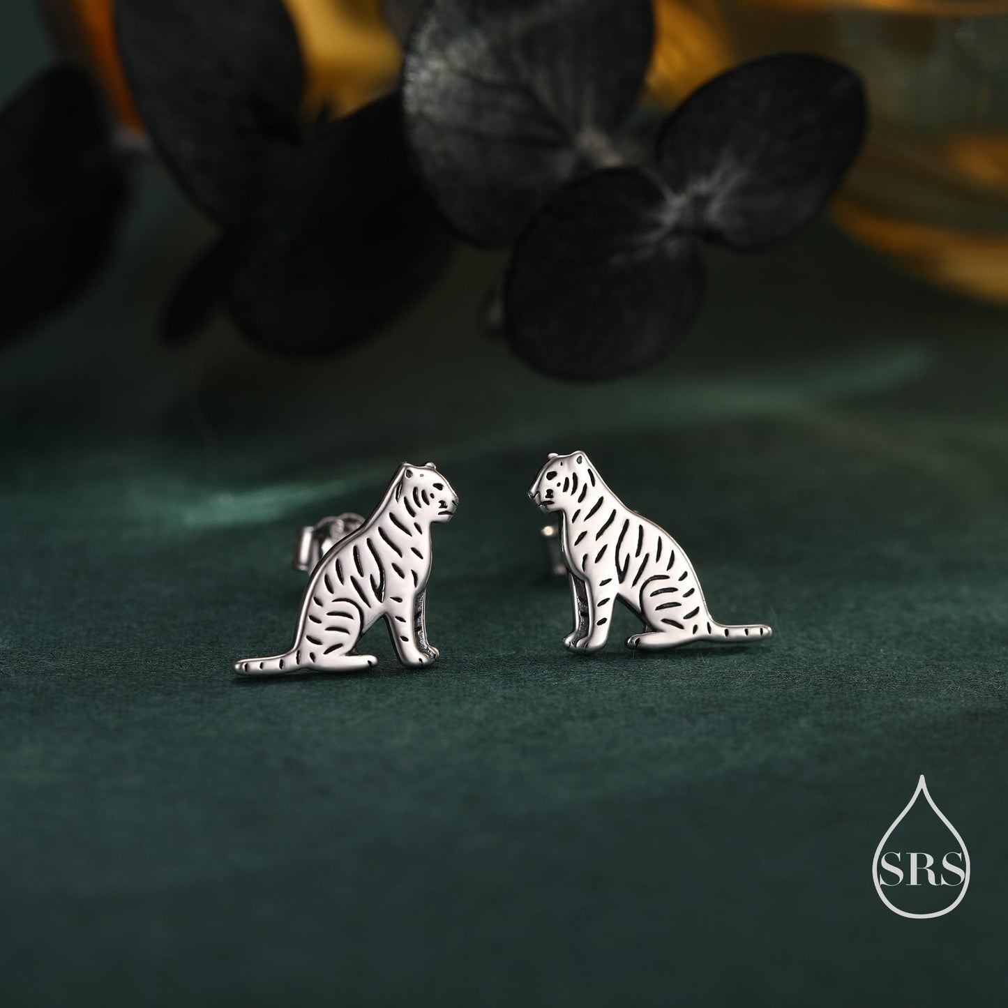 Tiger Stud Earrings in Sterling Silver, Silver Gold or Rose Gold, Nature Inspired Animal Earrings
