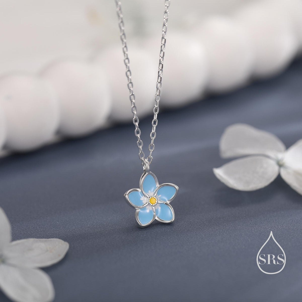 Sterling Silver Tiny Dainty Forget-me-not Flower Pendant Necklace, Flower Necklace, Small Forget-me-not Necklace, Forget me not Jewellery