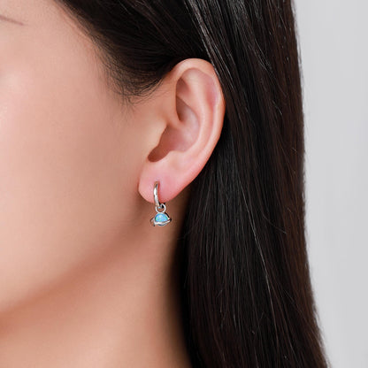 Blue Opal Planet and Star Huggie Hoop Earrings in Sterling Silver, Silver or Gold, Simulated Opal, Detachable Charms, Saturn Earrings