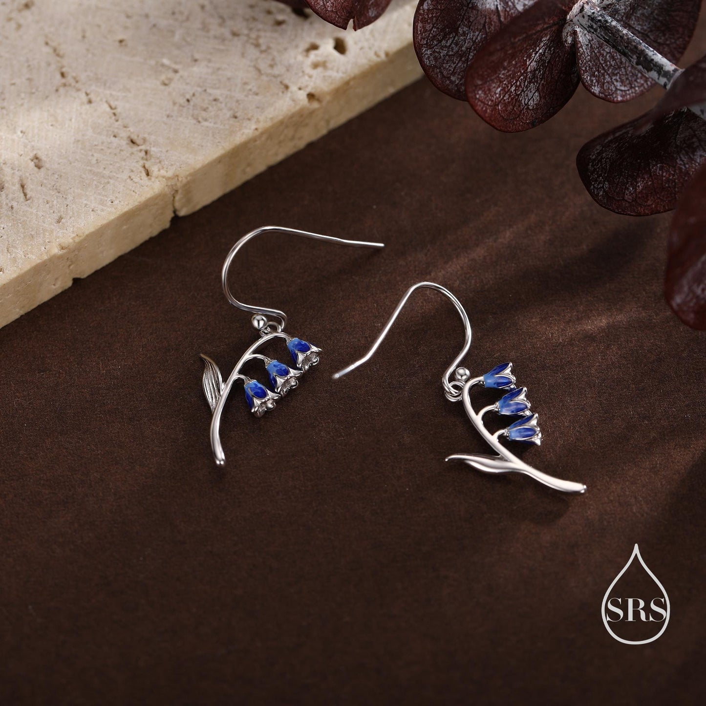 Sterling Silver Bluebell Flower Drop Dangle Earrings with Enamel, Tiny Dainty Dangle Bluebell Flower Earrings, Spring Flowers