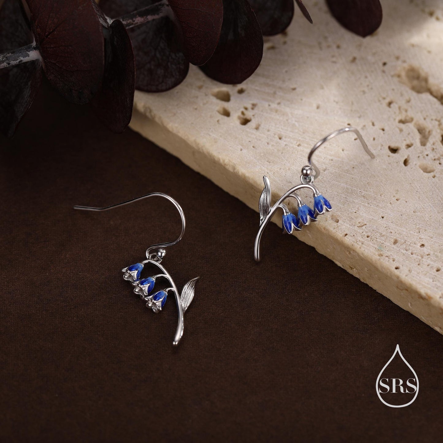 Sterling Silver Bluebell Flower Drop Dangle Earrings with Enamel, Tiny Dainty Dangle Bluebell Flower Earrings, Spring Flowers