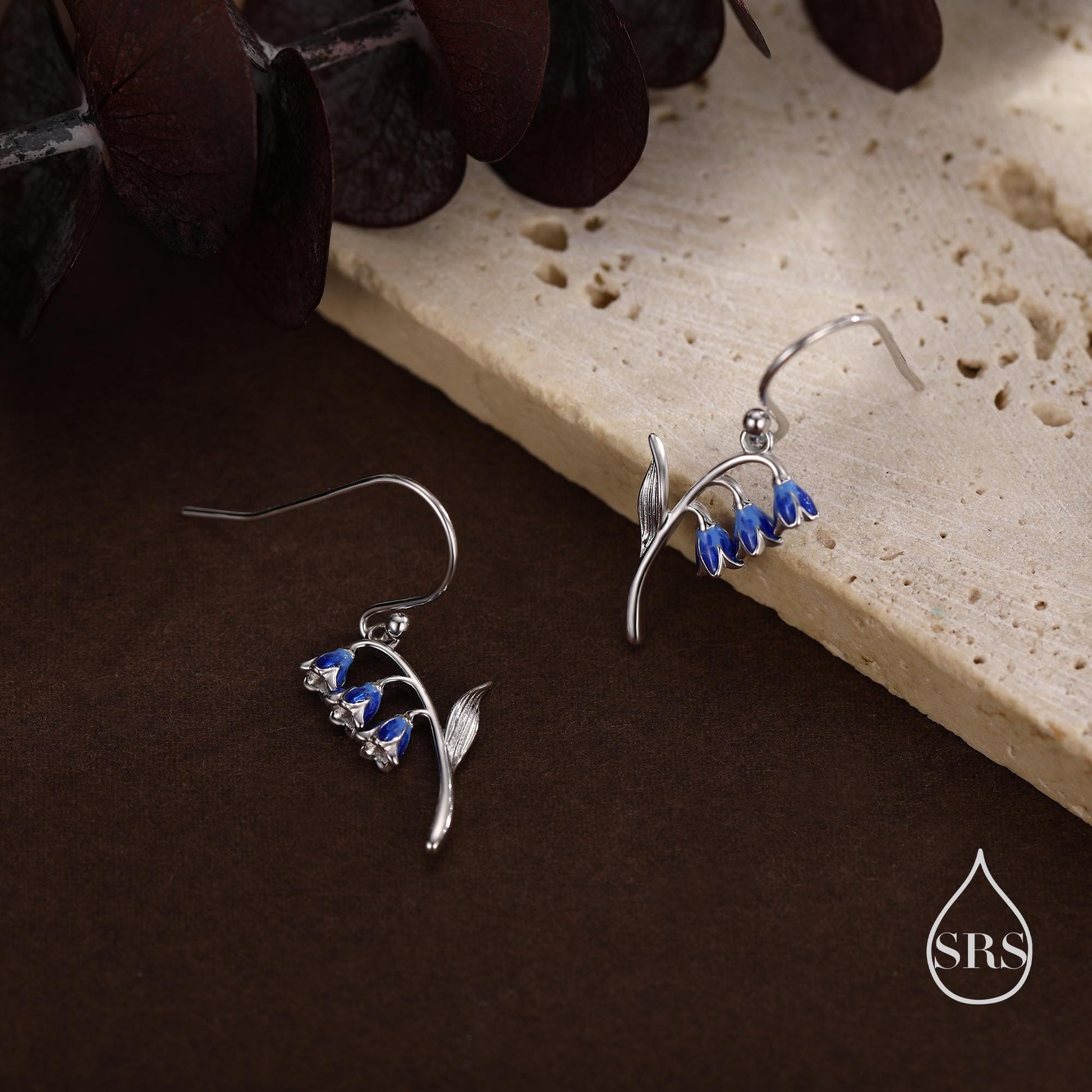 Sterling Silver Bluebell Flower Drop Dangle Earrings with Enamel, Tiny Dainty Dangle Bluebell Flower Earrings, Spring Flowers