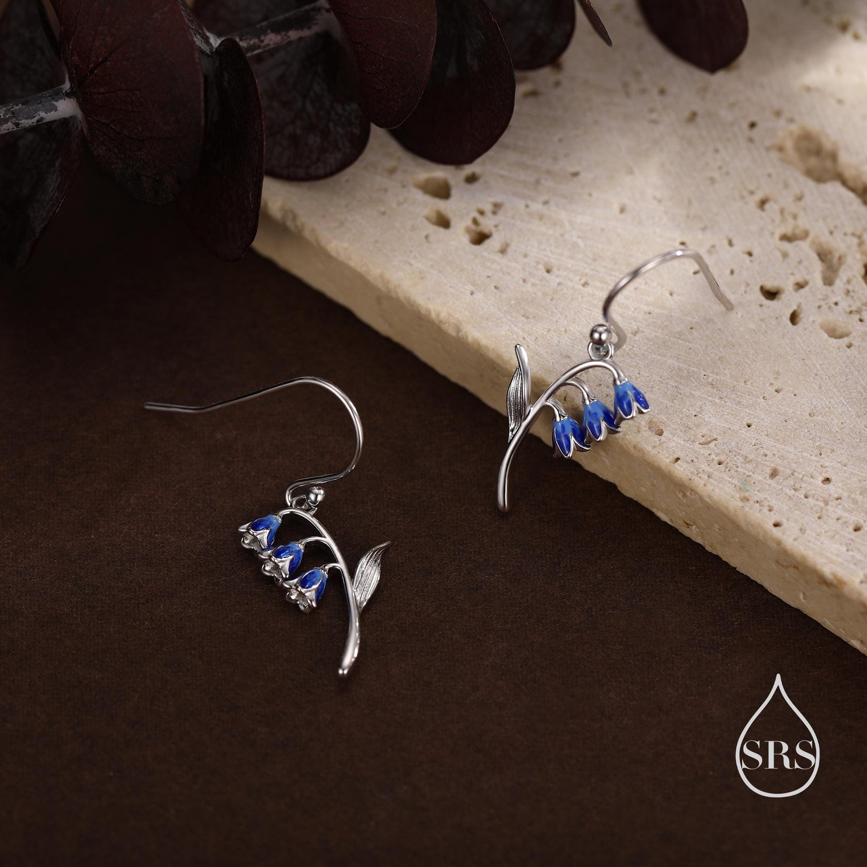 Sterling Silver Bluebell Flower Drop Dangle Earrings with Enamel, Tiny Dainty Dangle Bluebell Flower Earrings, Spring Flowers