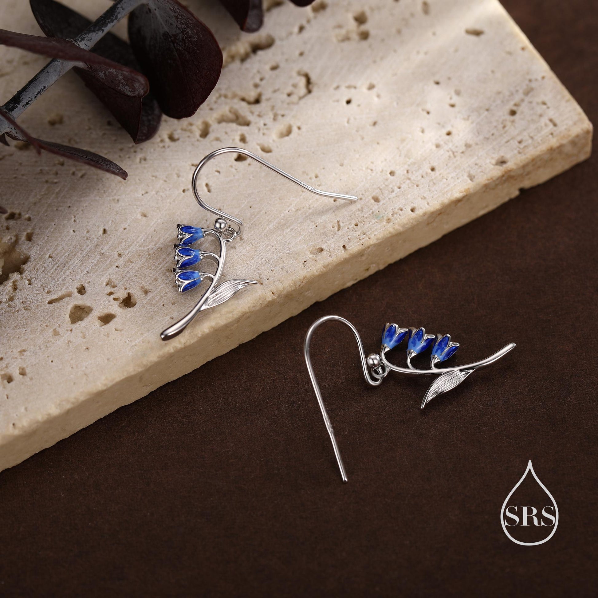 Sterling Silver Bluebell Flower Drop Dangle Earrings with Enamel, Tiny Dainty Dangle Bluebell Flower Earrings, Spring Flowers