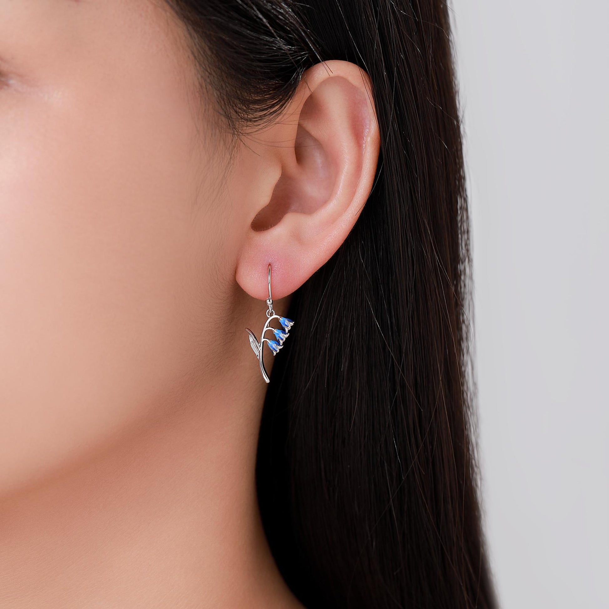 Sterling Silver Bluebell Flower Drop Dangle Earrings with Enamel, Tiny Dainty Dangle Bluebell Flower Earrings, Spring Flowers