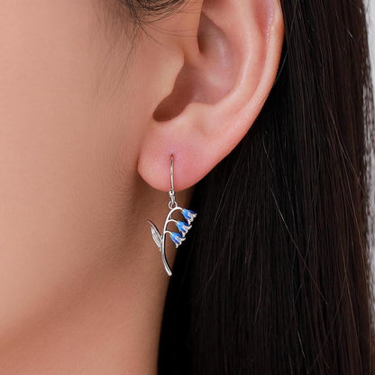 Sterling Silver Bluebell Flower Drop Dangle Earrings with Enamel, Tiny Dainty Dangle Bluebell Flower Earrings, Spring Flowers