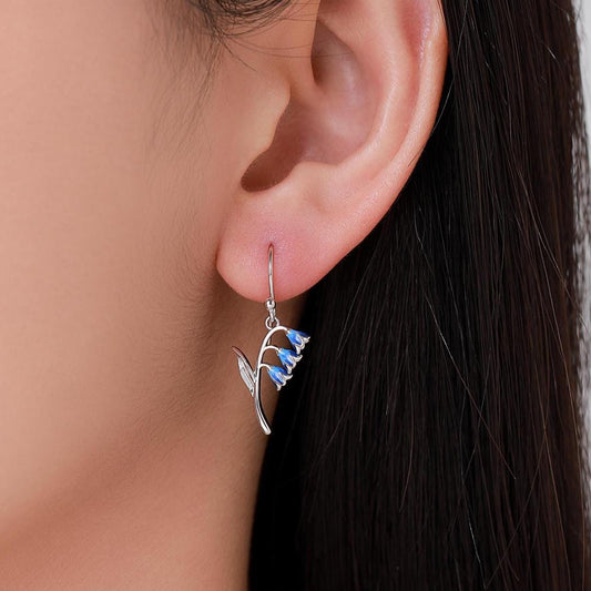 Sterling Silver Bluebell Flower Drop Dangle Earrings with Enamel, Tiny Dainty Dangle Bluebell Flower Earrings, Spring Flowers