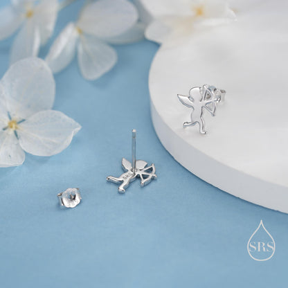 Tiny Cupid Angel Stud Earrings in Sterling Silver, Silver, Gold or Rose Gold, Chrub Stud Earrings, Silver Angel Earrings