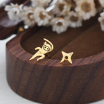 Tiny Mismatched Ninja and Ninja Shuriken Star Stud Earrings in Sterling Silver, Silver, Gold, Rose Gold or Black, Asymmetric Ninja Earrings