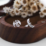 Mismatched Dragon and Phoenix 16G Internally Threaded Flat Back Earrings in Sterling Silver