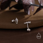 Art Deco Inspired Tiny Rhombus 18G Screw Back Earrings in Sterling Silver