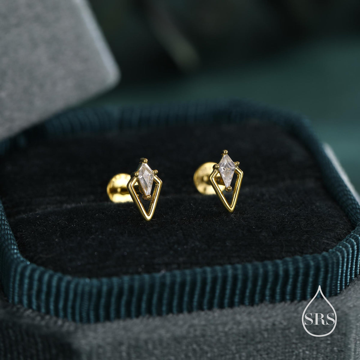 Art Deco Rhombus 16G Flat Back Stud Earrings