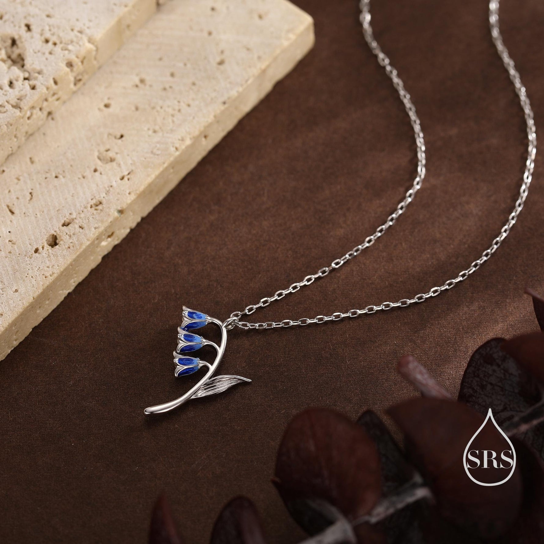 Sterling Silver Enamel Bluebell Flower Pendant Necklace, Dainty Delicate Bluebell Flower Necklace, Snowdrop Necklace, Spring Flowers