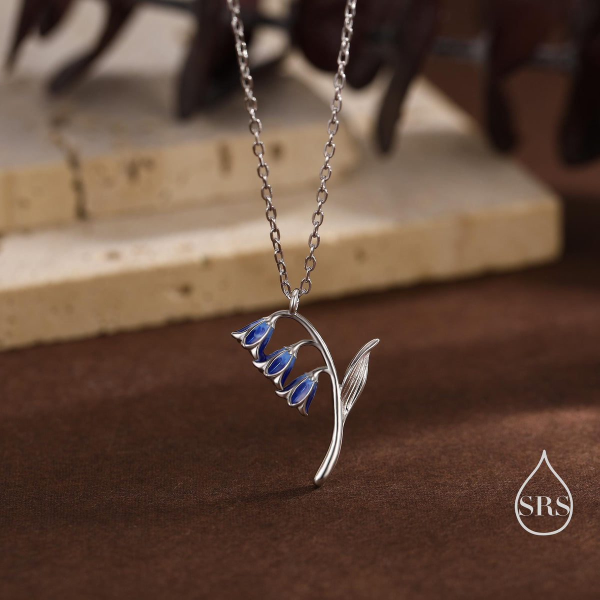 Sterling Silver Enamel Bluebell Flower Pendant Necklace, Dainty Delicate Bluebell Flower Necklace, Snowdrop Necklace, Spring Flowers
