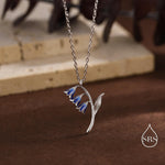 Sterling Silver Enamel Bluebell Flower Pendant Necklace, Dainty Delicate Bluebell Flower Necklace, Snowdrop Necklace, Spring Flowers