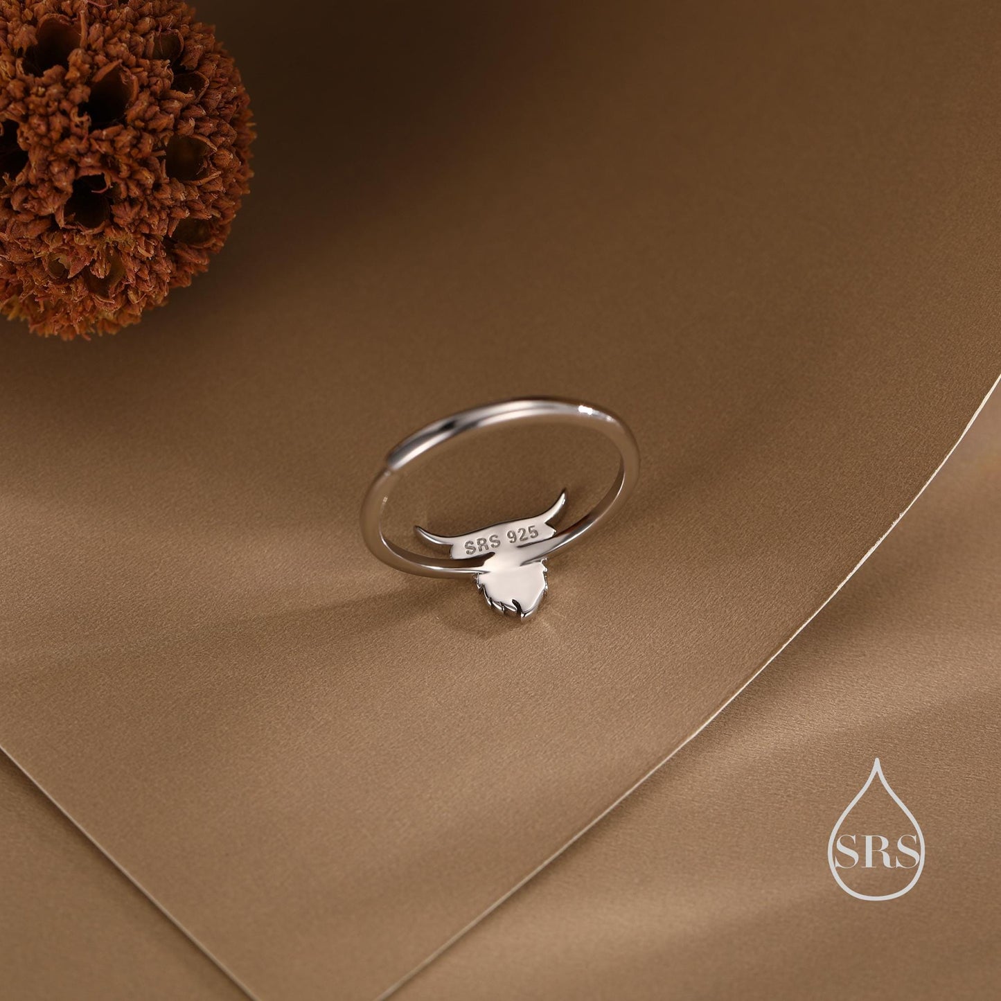 Sterling Silver Highland Cow Ring, Silver or Gold, Adjustable Size, Highland Cow Jewellery, Cow Ring, Scottish Design