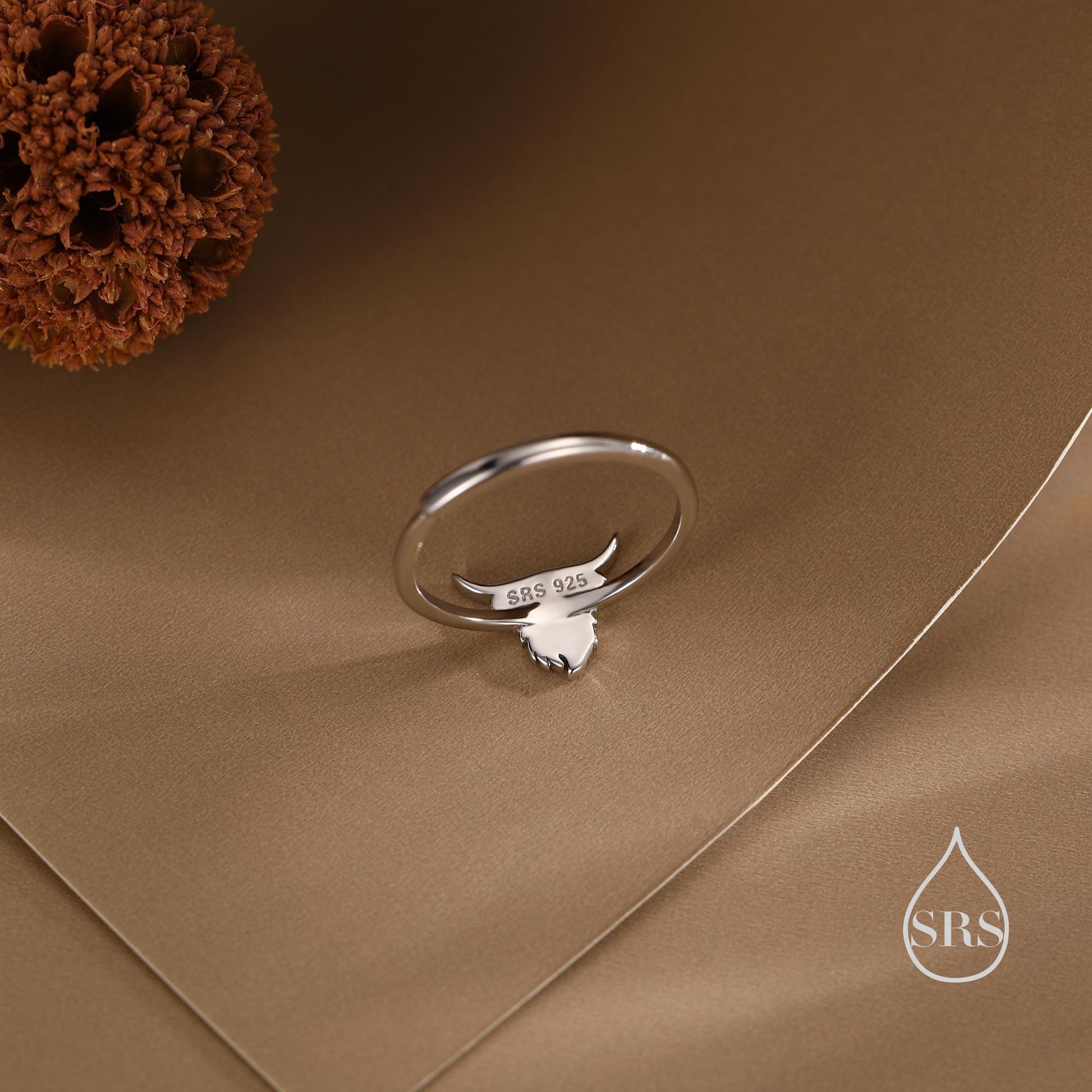 Sterling Silver Highland Cow Ring, Silver or Gold, Adjustable Size, Highland Cow Jewellery, Cow Ring, Scottish Design