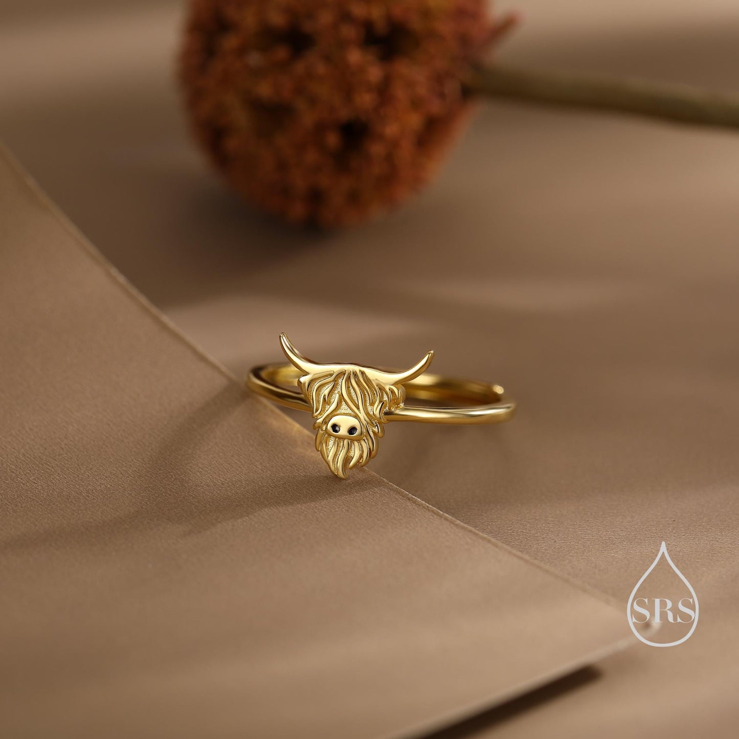 Sterling Silver Highland Cow Ring, Silver or Gold, Adjustable Size, Highland Cow Jewellery, Cow Ring, Scottish Design