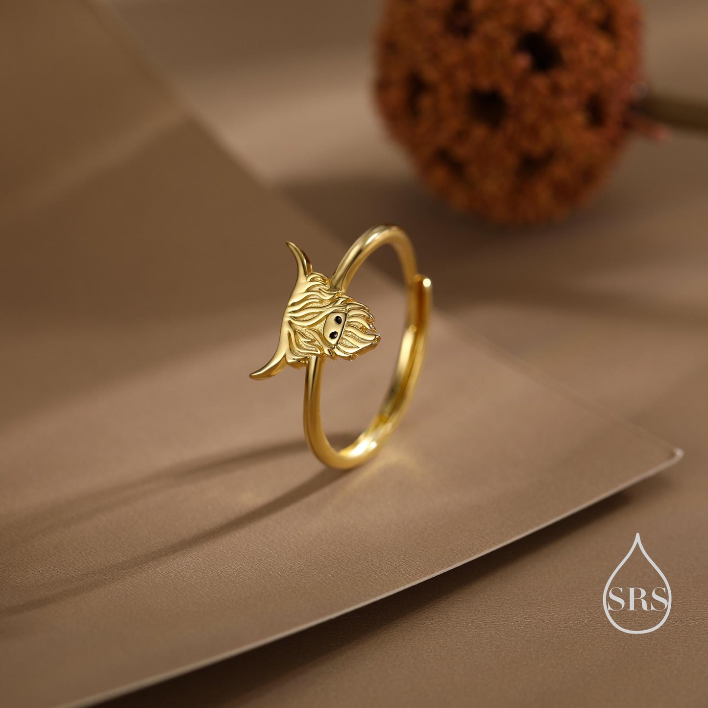 Sterling Silver Highland Cow Ring, Silver or Gold, Adjustable Size, Highland Cow Jewellery, Cow Ring, Scottish Design