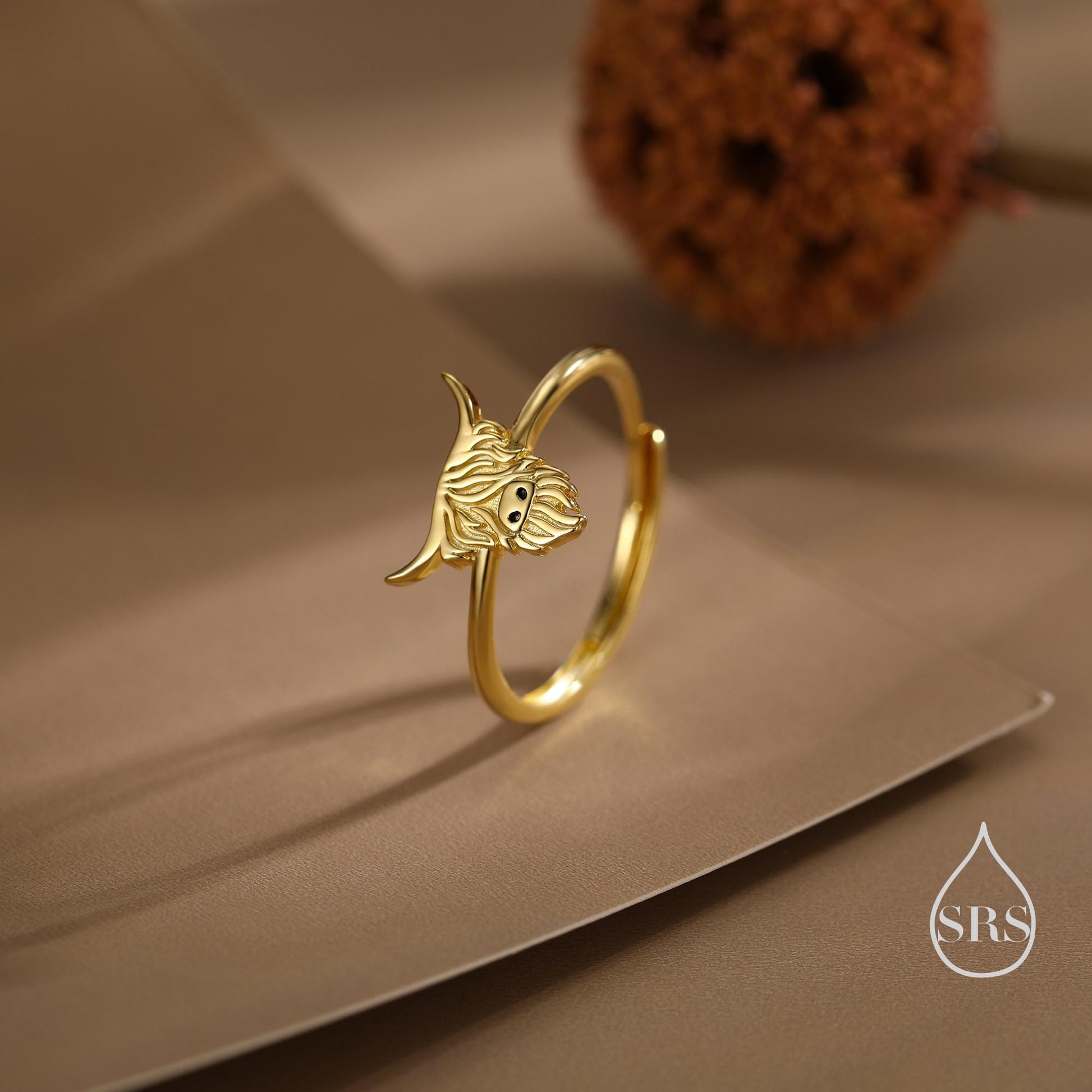 Sterling Silver Highland Cow Ring, Silver or Gold, Adjustable Size, Highland Cow Jewellery, Cow Ring, Scottish Design