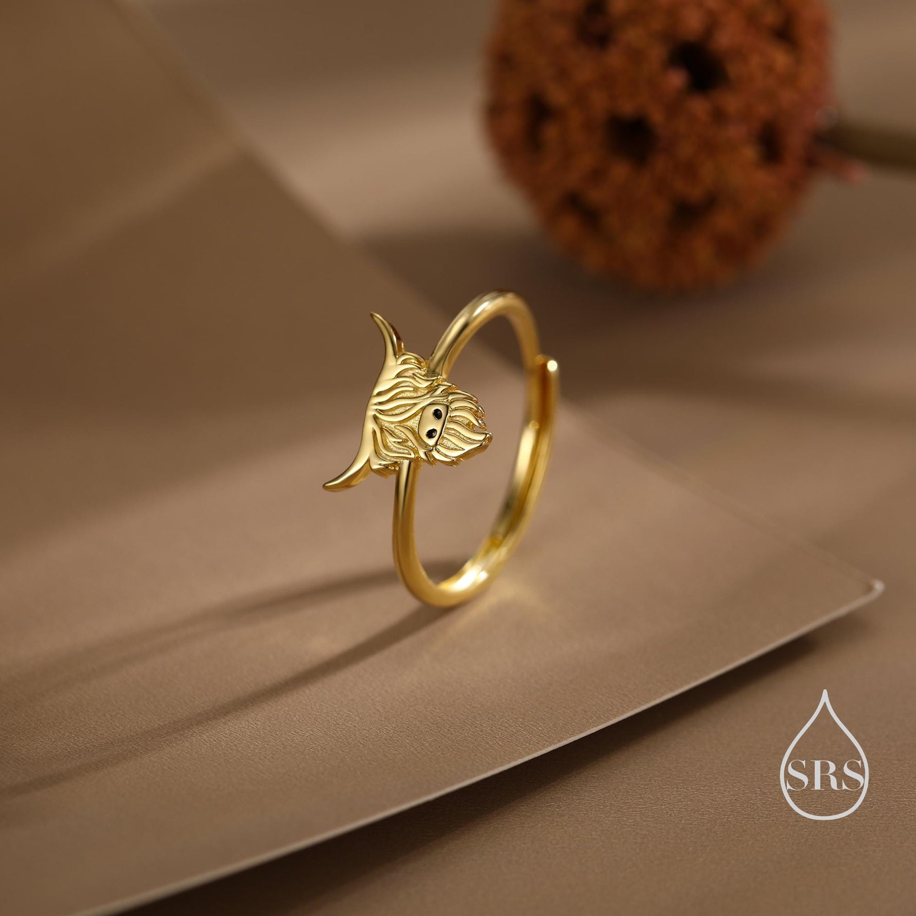 Sterling Silver Highland Cow Ring, Silver or Gold, Adjustable Size, Highland Cow Jewellery, Cow Ring, Scottish Design