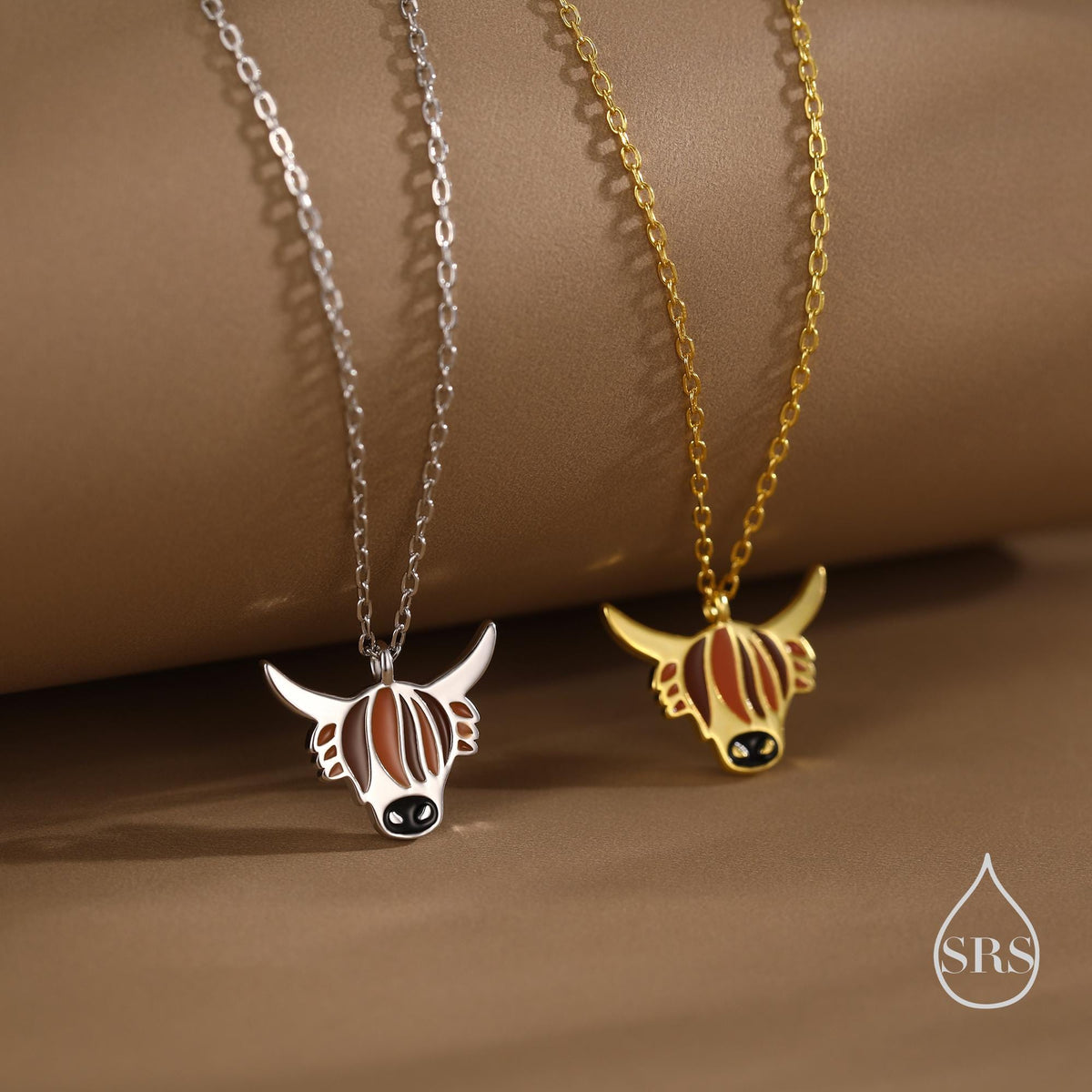 Sterling Silver Enamel Highland Cow Pendant Necklace, Silver or Gold Finish, Delicate Highland Cow Necklace, Scottish Jewellery