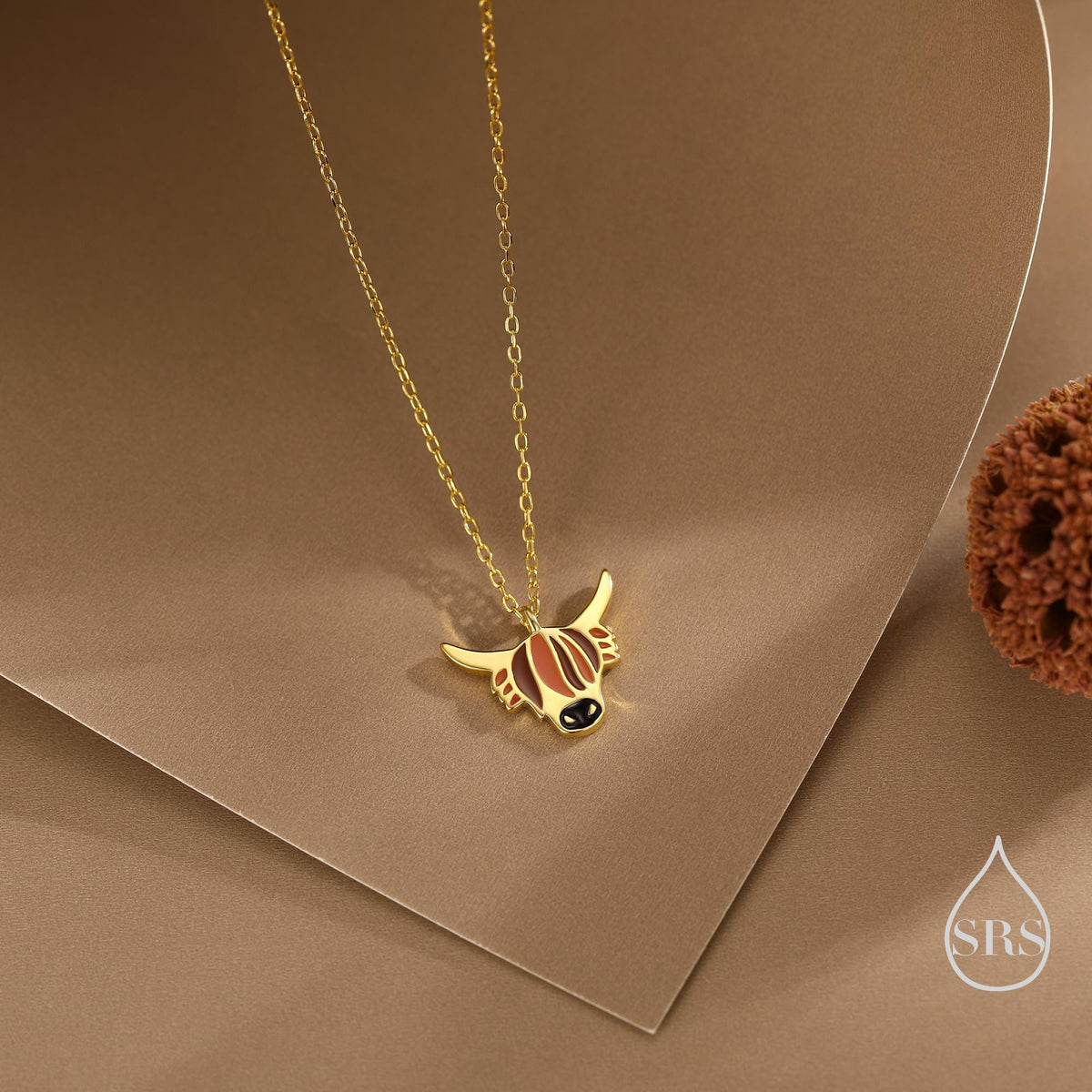 Sterling Silver Enamel Highland Cow Pendant Necklace, Silver or Gold Finish, Delicate Highland Cow Necklace, Scottish Jewellery