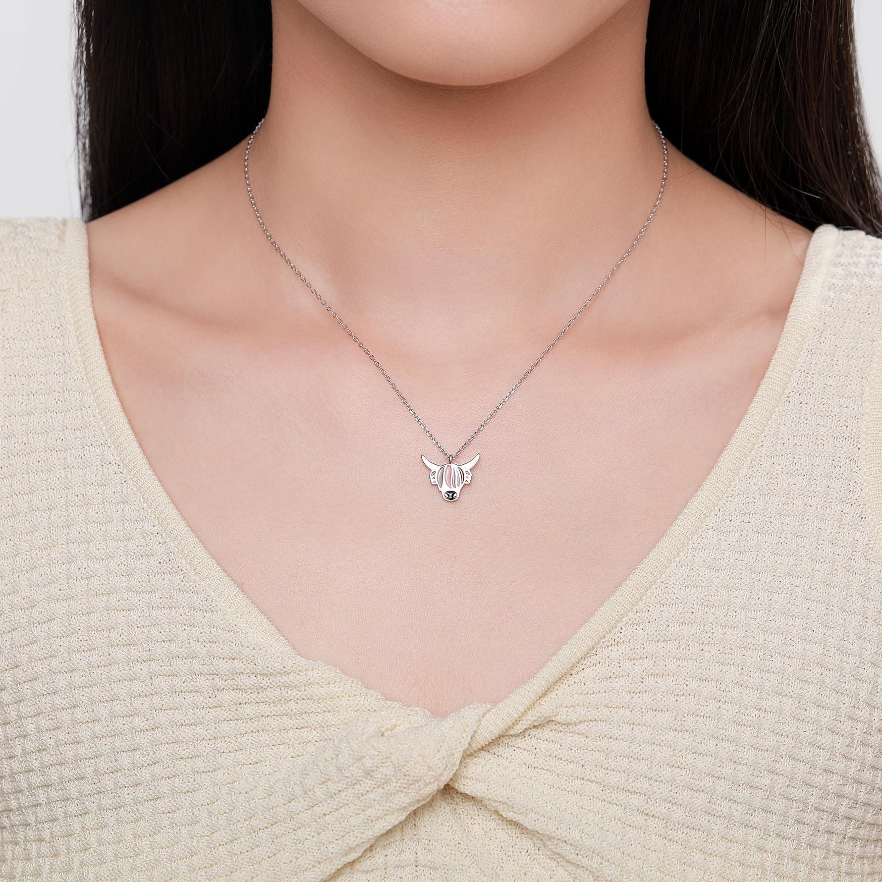 Sterling Silver Enamel Highland Cow Pendant Necklace, Silver or Gold Finish, Delicate Highland Cow Necklace, Scottish Jewellery