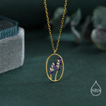 Enamel Lavender Pendant Necklace in Sterling Silver, Silver or Gold Finish, Lavender Flower Necklace