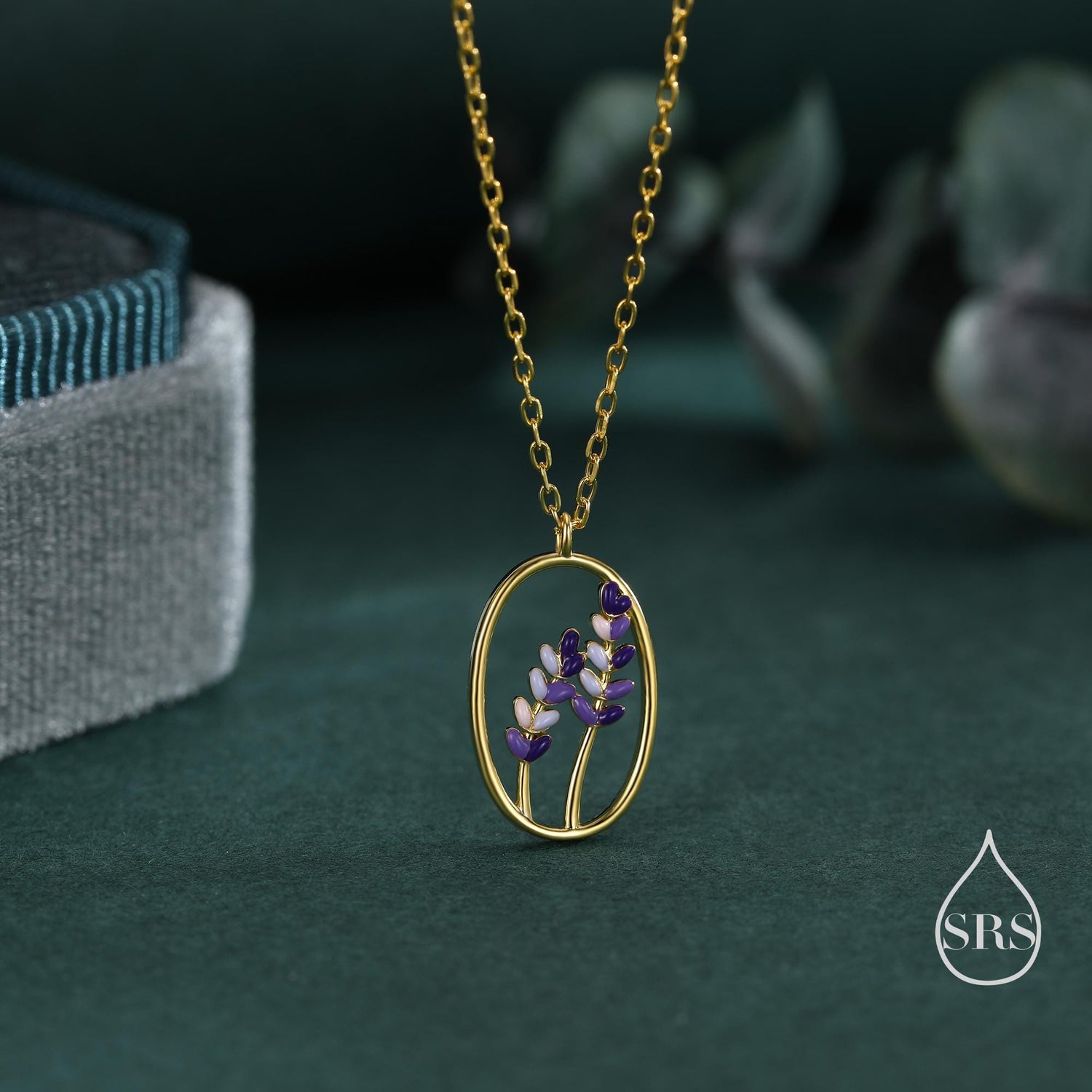Enamel Lavender Pendant Necklace in Sterling Silver, Silver or Gold Finish, Lavender Flower Necklace