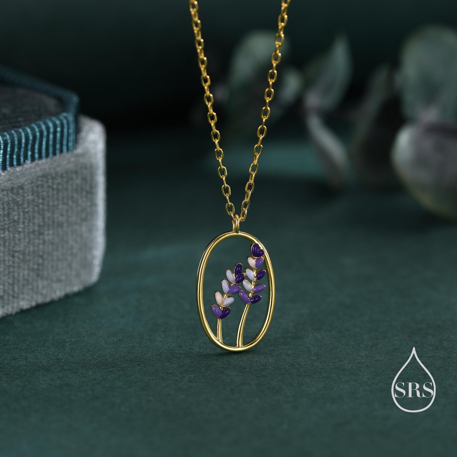 Enamel Lavender Pendant Necklace in Sterling Silver, Silver or Gold Finish, Lavender Flower Necklace