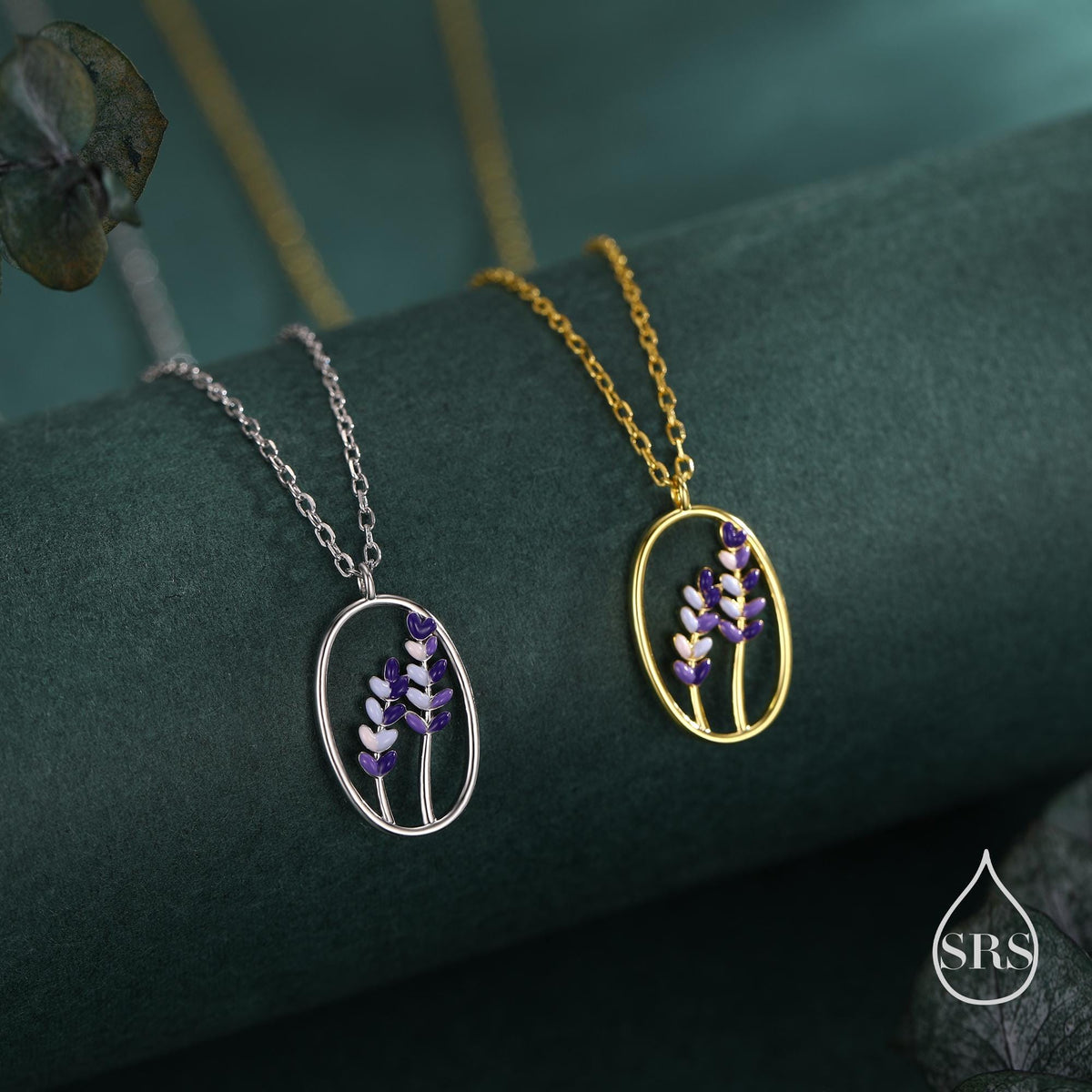 Enamel Lavender Pendant Necklace in Sterling Silver, Silver or Gold Finish, Lavender Flower Necklace