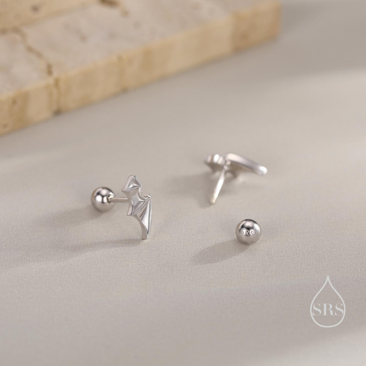 Bat Wing 18G Screw Back Earrings in Sterling Silver with Ball Backs