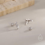 Bat Wing 18G Screw Back Earrings in Sterling Silver with Ball Backs