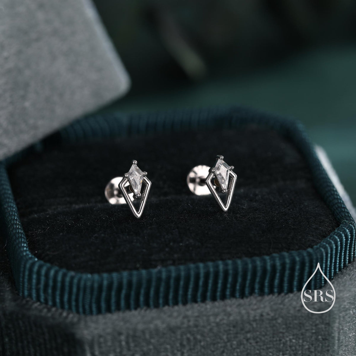 Art Deco Rhombus 16G Flat Back Stud Earrings