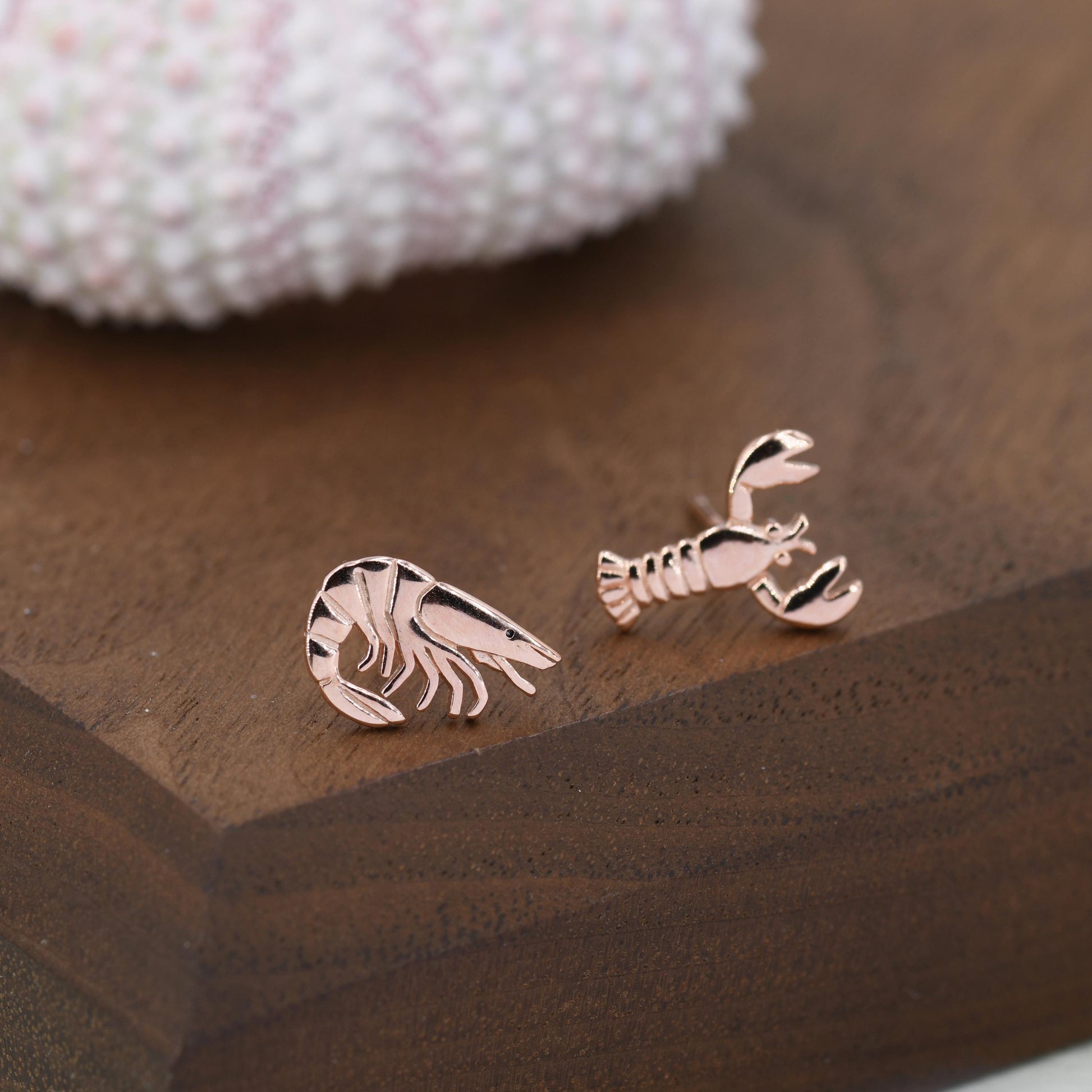 Mismatched Sterling Silver Lobster and Prawn Stud Earrings, Asymmetric Shrimp and Lobster Ocean Creature Earrings, Cute and Quirky